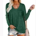 thumbnail image 1 of Abcnature Long Sleeve Solid Pullover T-Shirt Tops For Women Autumn Winter O-Neck Side Split Sweatshirt Ladies Casual Loose Tunic Blouse Tops Green XL, 1 of 4