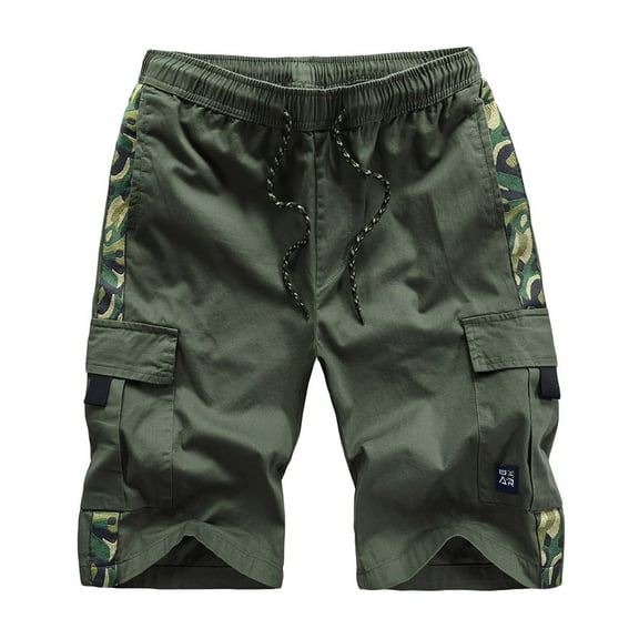 Abcnature Men's Athletic Shorts, Sports Gym Running Short Pants, Men Casual Camouflage Panel Sports Pocket Cargo Cotton Cropped Shorts, Cargo Casual Hiking Shorts Army Green 3XL