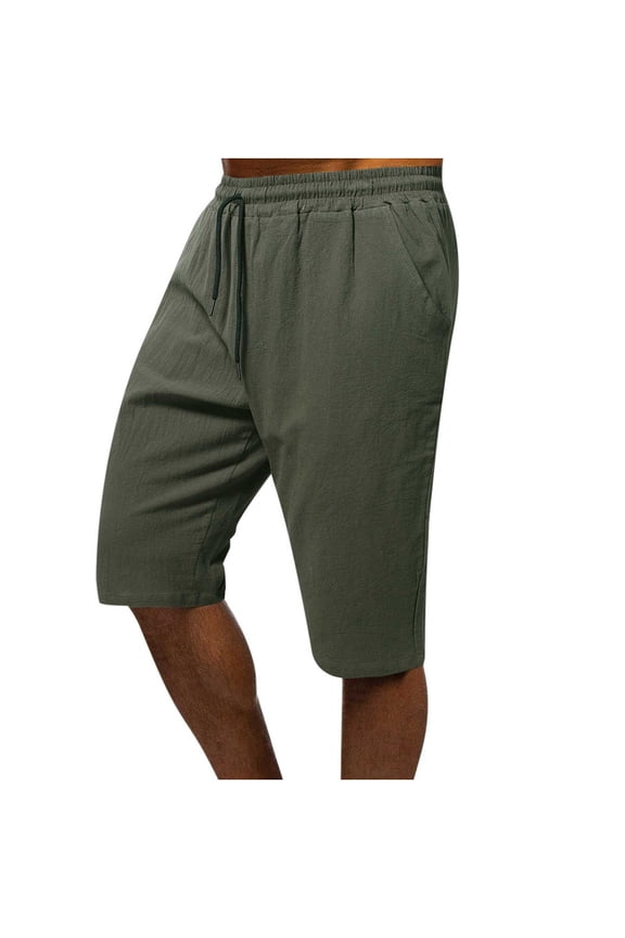 Men's Athletic Shorts, Sports Gym Running Short Pants, Men's Casual Drawstring Pocket Solid Color Cotton And Linen Sports Shorts, Cargo Casual Hiking Shorts Army Green XXL