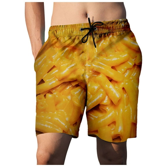 Abcnature Men's Athletic Shorts, Sports Gym Running Short Pants, Men's Food Realistic 3D Printed Summer Shorts, Beach Shorts, Beach Swim Shorts, Cargo Casual Hiking Shorts Gold 3XL