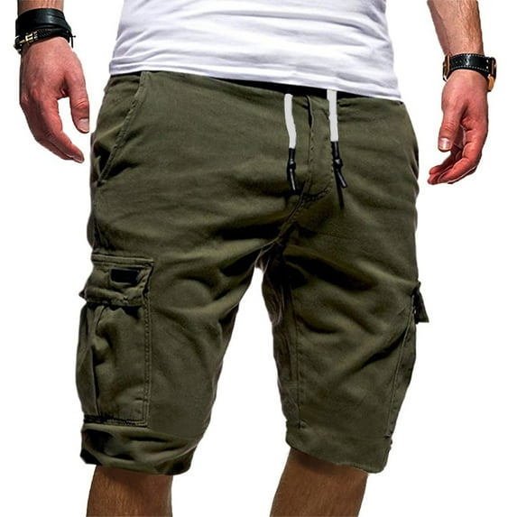 Abcnature Men's Athletic Shorts, Sports Gym Running Short Pants, Men's Sport Pure Color Bandage Casual Loose Sweats Drawstring Shorts, Cargo Casual Hiking Shorts Army Green M