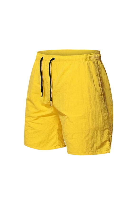 Men's Athletic Shorts, Sports Gym Running Short Pants, Men's versatile 5-minute dry solid color beach sports fitness Shorts, Cargo Casual Hiking Shorts Yellow 3XL