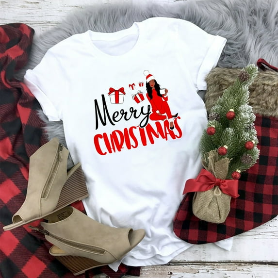 Abcnature Merry Christmas Tree T-Shirt Women's Cute Christmas Gnomies Graphic Tees Holiday Short Sleeve Tshirt Xmas Buffalo Plaid Red T-Shirt For Men Women T-Shirt White,F S