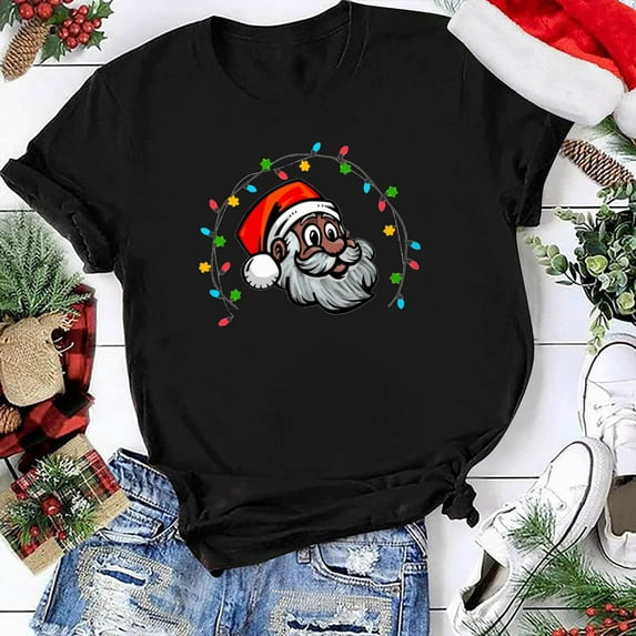 Abcnature Merry Christmas Tree T-Shirt Women's Cute Christmas Gnomies Graphic Tees Holiday Short Sleeve Tshirt Xmas Buffalo Plaid Red T-Shirt For Men Women T-Shirt Black,D XL