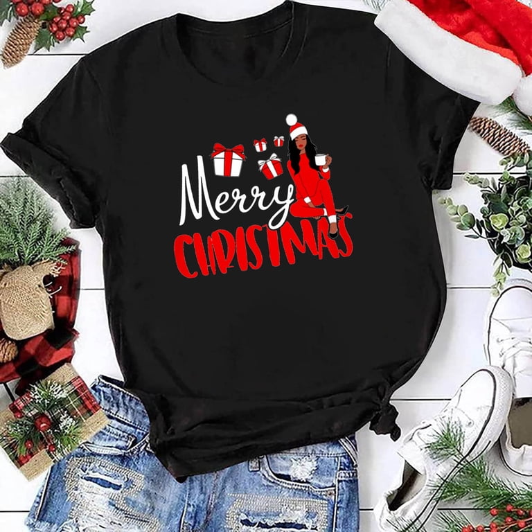 Merry And Bright Christmas T-Shirt For Women - Funny Holiday Graphic Tee, Short Sleeve, Cotton Blend