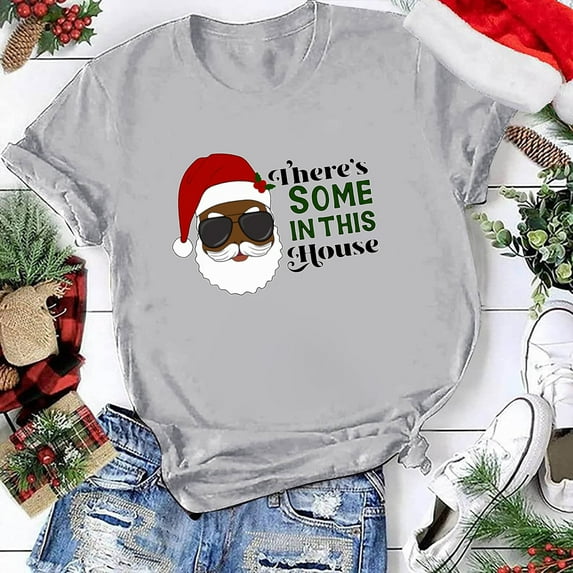 Abcnature Merry Christmas Tree T-Shirt Women's Cute Christmas Gnomies Graphic Tees Holiday Short Sleeve Tshirt Xmas Buffalo Plaid Red T-Shirt For Men Women T-Shirt Gray,C XL
