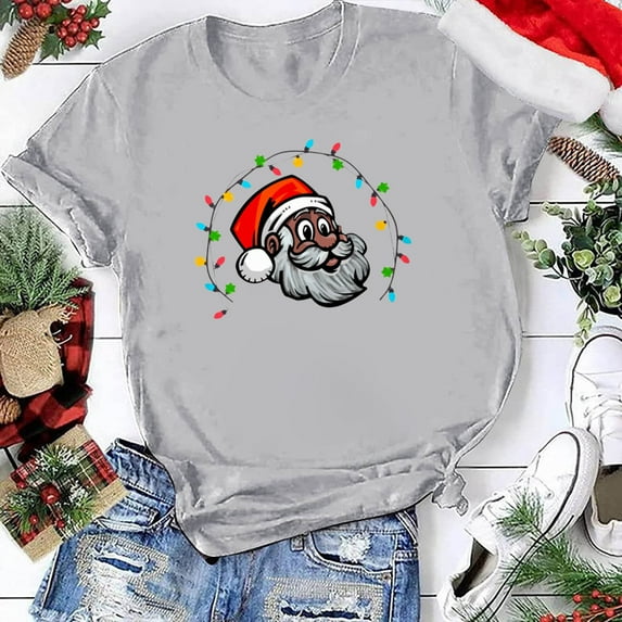 Abcnature Merry Christmas Tree T-Shirt Women's Cute Christmas Gnomies Graphic Tees Holiday Short Sleeve Tshirt Xmas Buffalo Plaid Red T-Shirt For Men Women T-Shirt Gray,D XL