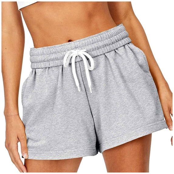 Abcnature Plus Size Shorts, Womens Athletic Shorts, Fashion Women Drawstring Casual Pocket Loose Solid Color Sports Shorts, Comfy Beach Shorts, Yoga Pants, Cycling Sport Shorts Gray XXL