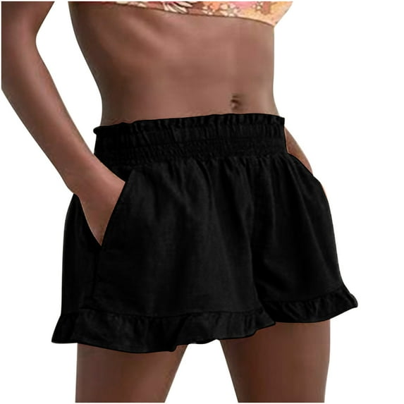 Abcnature Plus Size Shorts, Womens Athletic Shorts, Women Fashion Solid Color Casual Wide Leg Loose High Waist Shorts, Comfy Beach Shorts, Yoga Pants, Cycling Sport Shorts Black XL