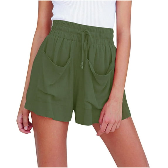 Abcnature Plus Size Shorts, Womens Athletic Shorts, Womens Drawstring Cotton And Linen Elastic Waist Pocket Solid Shorts, Comfy Beach Shorts, Yoga Pants, Cycling Sport Shorts Army Green L