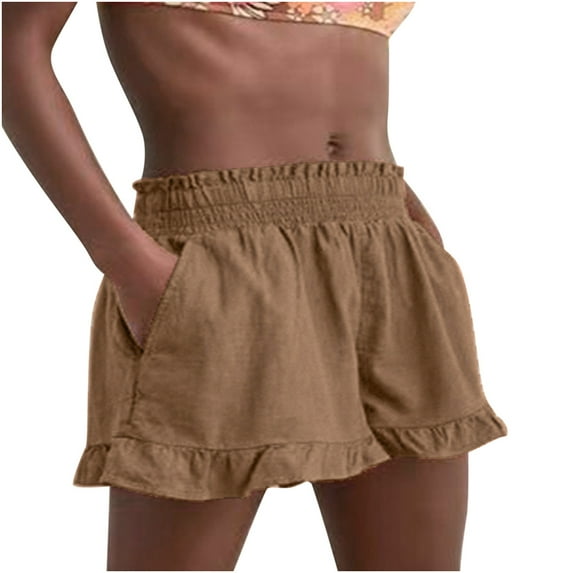 Abcnature Plus Size Shorts, Womens Athletic Shorts, Women Fashion Solid Color Casual Wide Leg Loose High Waist Shorts, Comfy Beach Shorts, Yoga Pants, Cycling Sport Shorts Khaki L