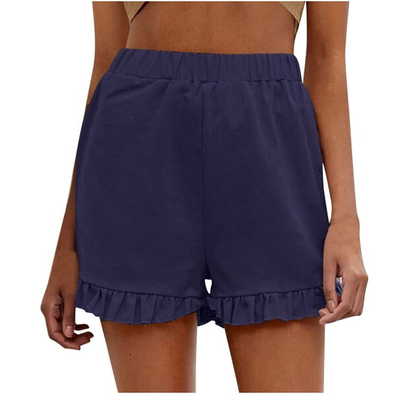 Abcnature Plus Size Shorts, Womens Athletic Shorts, Women Fashion Solid Color Casual Wide Leg Loose High Waist Shorts, Comfy Beach Shorts, Yoga Pants, Cycling Sport Shorts Navy M