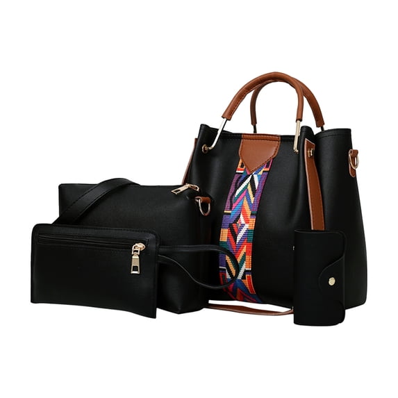 Abcnature Purses and Handbags for Women, 4pcs Fashion Upgrade Handbags Wallet Tote Bag Shoulder Bag Top Handle Satchel Purse Set, Retro Pattern Hand Bag Gifts for Women