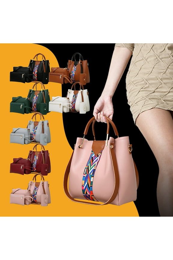 Purses and Handbags for Women, 4pcs Fashion Upgrade Handbags Wallet Tote Bag Shoulder Bag Top Handle Satchel Purse Set, Retro Pattern Hand Bag Gifts for Women