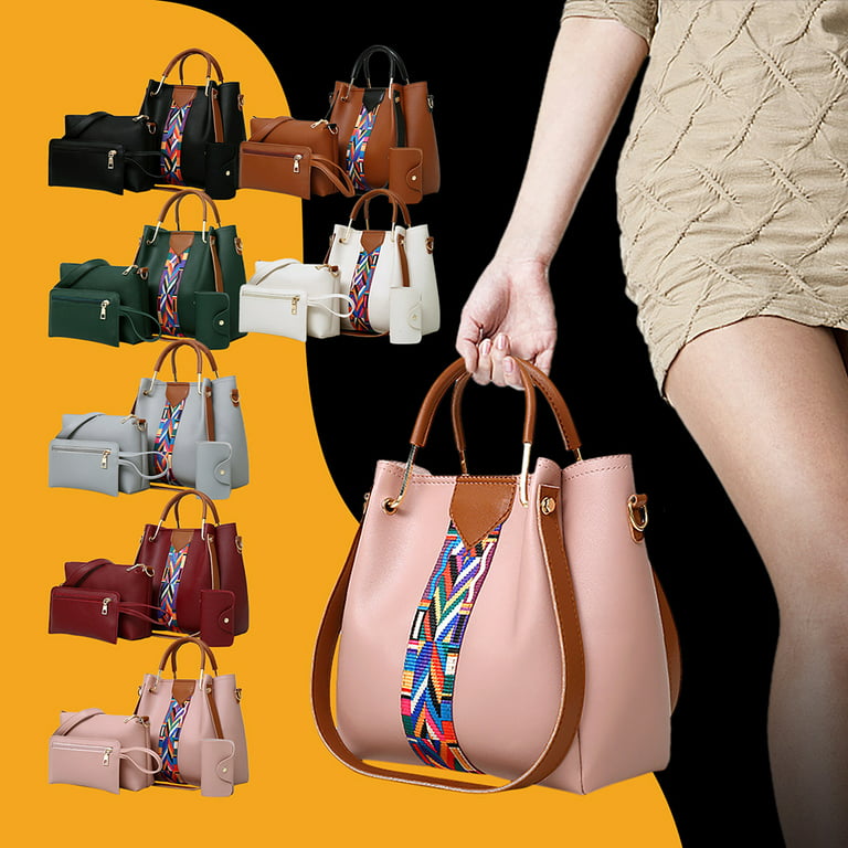 Abcnature Purses and Handbags for Women, 4pcs Fashion Upgrade Handbags  Wallet Tote Bag Shoulder Bag Top Handle Satchel Purse Set, Retro Pattern  Hand