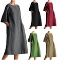 thumbnail image 1 of Abcnature Summer Causal Dresses for Women Half/Long Sleeves T Shirts Solid Crew Neck Cotton Linen Loose Knee-length Dress Tunic Sundresses Mini Dress Recommend Weight 110 to 121lb, 1 of 7