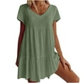 thumbnail image 1 of Abcnature Summer Dress Savings Clearance Deals, Casual Dresses for Women Casual V-Neck Short Sleeve Folding Solid Dress, Plus Size Dress Beach Sundresses Mini Dress Green M, 1 of 4