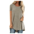 thumbnail image 1 of Abcnature Summer Tops for Women Short Sleeve Side Split Casual Loose Tunic Top Plus Size Round Neck T-shirt Khaki 4XL, 1 of 4