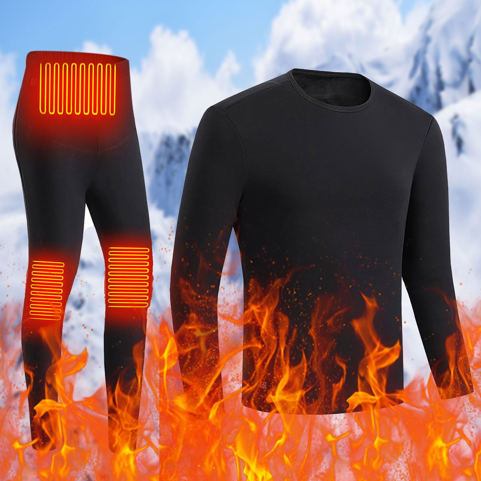 Abcnature Thermal Underwear Set for Men Winter Smart Thermostat USB Heating  Trousers Electric Heating Pants Winter Warm Base Layer Sport Skiing Top &  Bottom 