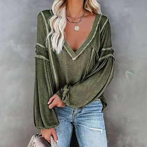 Abcnature Women Casual Long Sleeve Henley Raglan T Shirts Patchwork Tunic V Neck Button Blouse Tops Green 3XL