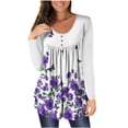 thumbnail image 1 of Abcnature Women Casual O-Neck Printing Long Sleeve Buttons Blouse T-shirt Tops Plus Size Tops for Ladies Autumn Winter Casual Loose Tunic Blouse Purple S, 1 of 4