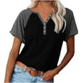 thumbnail image 1 of Abcnature Women Casual T Shirts Leopard Print Patchwork Tops Loose Crewneck Short Sleeve Raglan Pullovers Shirts Tops Black S, 1 of 5