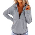 thumbnail image 1 of Abcnature Women Fall Winter Pullover V-Neck Zipper Long Sleeve Sweatshirts Casual Ladies Sweatshirts Pullovers Shirts Tops Sweaters for Women Gray M, 1 of 5