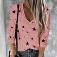 thumbnail image 1 of Abcnature Women Fashion Casual V-Neck Long Sleeve Star Printed Tops T-Shirt Blouse Plus Size Tops for Ladies Autumn Winter Casual Loose Tunic Blouse Pink M, 1 of 3
