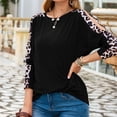thumbnail image 1 of Abcnature Women Fashion O-Neck Leopard Print Long Sleeve T-Shirt Off Shoulder Sweater Plus Size Tops for Ladies Autumn Winter Casual Loose Tunic Blouse Black M, 1 of 4