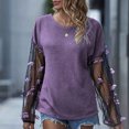 thumbnail image 1 of Abcnature Women Fashion Shirt Loose Butterfly Blouse O-Neck Net Yarn Splicing Top Plus Size Tops for Ladies Autumn Winter Casual Loose Tunic Blouse Purple XL, 1 of 4