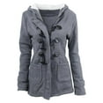 thumbnail image 1 of Abcnature Women Horn Buttons Cardigan Padded Hooded JacketOvercoat Dark Gray S, 1 of 5
