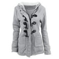 thumbnail image 1 of Abcnature Women Horn Buttons Cardigan Padded Hooded JacketOvercoat Gray 2XL, 1 of 3