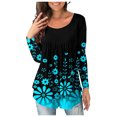thumbnail image 1 of Abcnature Women Ladies Loose Print O-neck Long Sleeve T Shirt Polluver Blouse Tops Plus Size Tops for Ladies Autumn Winter Casual Loose Tunic Blouse Blue XL, 1 of 4