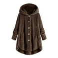 thumbnail image 1 of Abcnature Women Plus Size Button Plush Tops Hooded Loose Cardigan Wool Coat Winter Jacket Coffee M, 1 of 6
