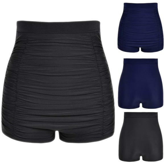 Abcnature Women Plus Size High Waist Bikini Bottoms Swim Briefs Beach Shorts Ruched Bottom Black XL