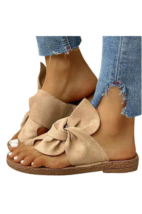 Women Sandals Clearance 2023! Women's Flip-Flops with Arch Support Fashion Open Toe Slide Bow-Knot Comfy Sandals Slippers Low Heeled Shoes Summer Athletic Outdoor Beach Sandals