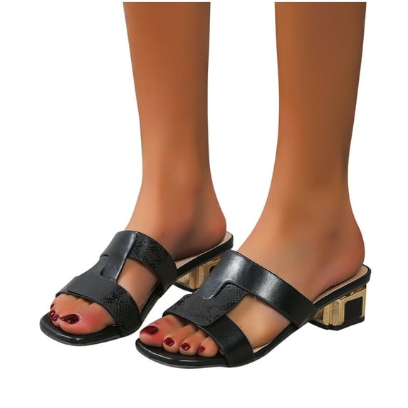Abcnature Women Sandals Clearance 2023! Women's Heeled Sandals Backless Mules Slip On Block Heels New Thick Heel Snake Patterned Peep-toe Casual Sandals Summer Athletic Outdoor Beach Sandals