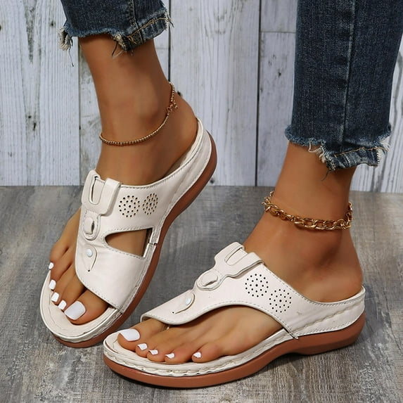 Abcnature Women Sandals Clearance 2023! Women's Platform Wedge Sandals with Arch Support Comfortable Wedge Slippers Wear Thick Bottom Casual Beach Sandals Summer Athletic Outdoor Beach Sandals