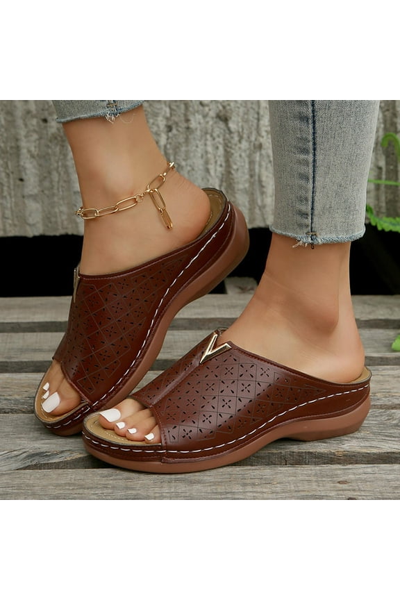 Women Sandals Clearance 2023! Women's Platform Wedge Sandals with Arch Support Cut-out Slope Heel Mules Fish Mouth Slippers Thick Sole Sandals Summer Athletic Outdoor Beach Sandals