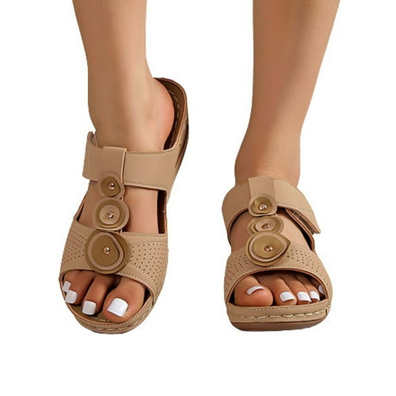 Abcnature Women Sandals Clearance 2023! Women's Platform Wedge Sandals with Arch Support Fashion Casual Comfortable Slippers Solid Color Platform Wedge Shoes Summer Athletic Outdoor Beach Sandals