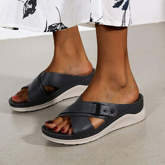Abcnature Women Sandals Clearance 2023! Women's Platform Wedge Sandals with Arch Support Fashion Casual Shoes Breathable Thick-soled Outdoor Sandals Summer Athletic Outdoor Beach Sandals