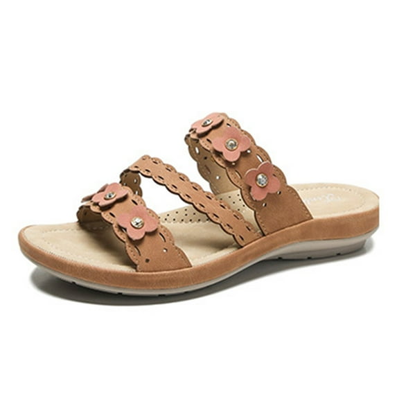 Abcnature Women Sandals Clearance 2023! Women's Platform Wedge Sandals with Arch Support Bohemian Low-heeled Slippers Casual Thick Sole Comfortable Wear-resistant Small Flower Sandals