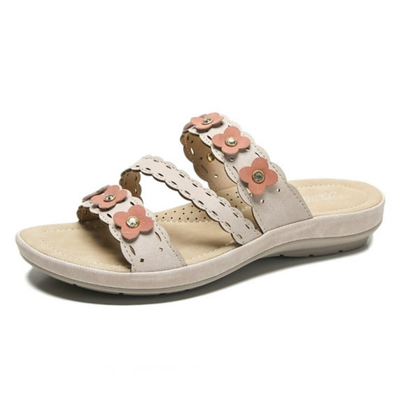 Abcnature Women Sandals Clearance 2023! Women's Platform Wedge Sandals with Arch Support Bohemian Low-heeled Slippers Casual Thick Sole Comfortable Wear-resistant Small Flower Sandals