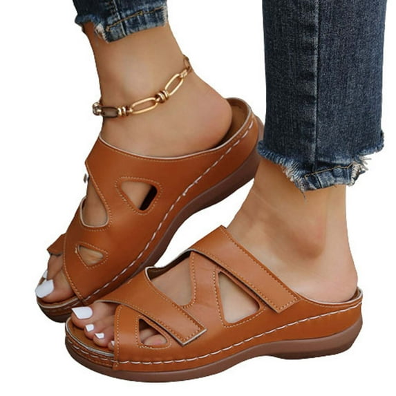 Abcnature Women Sandals Clearance 2023! Women's Platform Wedge Sandals with Arch Support Fashion Casual Comfortable Slippers Solid Color Platform Wedge Shoes Summer Athletic Outdoor Beach Sandals