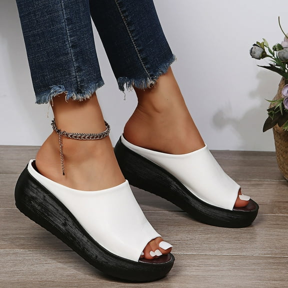 Abcnature Women Sandals Clearance 2023! Women's Platform Wedge Sandals with Arch Support Vacation Comfort Open Toe Wedge Beach Sandals Summer Athletic Outdoor Beach Sandals Non-Slip