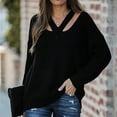 thumbnail image 1 of Abcnature Women Solid Color Loose Knit Sweater Temperament Stitching V-neck Tops Plus Size Tops for Ladies Autumn Winter Casual Loose Tunic Blouse Black M, 1 of 5