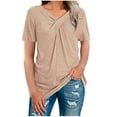 thumbnail image 1 of Abcnature Women V-Neck Short Sleeve Solid T-shirt Blouse Ladies Plus Size Tops Khaki XL, 1 of 6