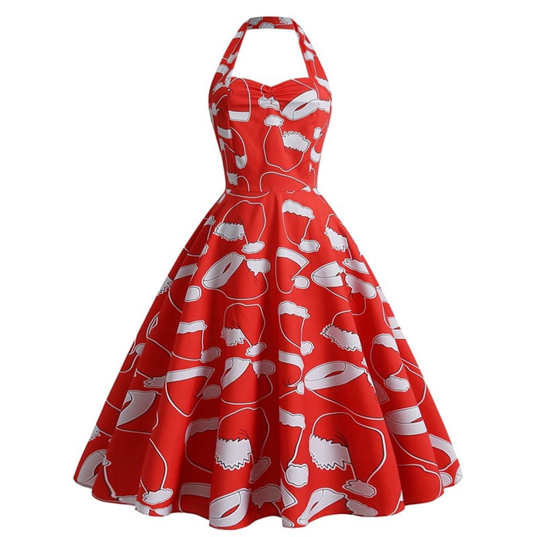 Abcnature Women Vintage Dress,Cocktail Halter Dress,50s Dress Rockabilly  Bandage Dress,Fashion Sleeveless Christmas Santa Swing Dress,Retro Cocktail  Prom Dresses XXL - Walmart.com