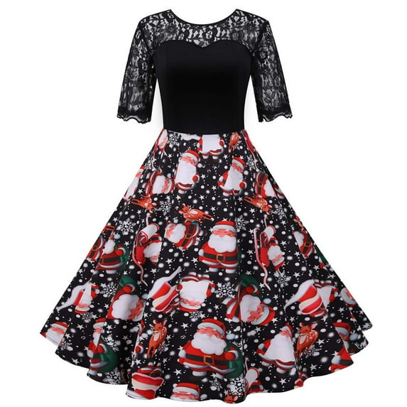 Abcnature Women's 50s 60s Vintage Short Sleeves V-Neck Cocktail Swing Dress,Retro Tea Dress,Christmas Evening Party Swing Dress,Party Cocktail Dress for Women,Plus Size Princess Dress XX