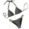 thumbnail image 1 of Abcnature Women's Bikini Swimsuits Sets, Thong Bikini Sets Summer Solid Tank Two-Piece Velvet Rhinestone Metal Chain Bikini Swimwear Bikini Sets for Women Gray M, 1 of 2